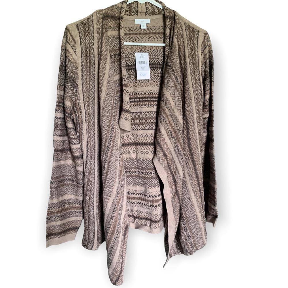 NWT J Jill Open Front Cardigan Tan & Brown M Petite
